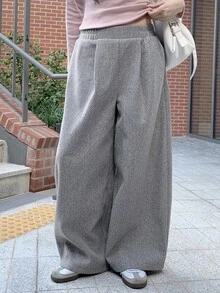 DAZY Solid Color Loose Wool Trousers Casual Street Korean Style Vacation Autumn/Winter Women Long Pants - Grey - View 6