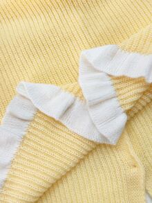 Solflare Áo cardigan len dệt kim tay dài phối màu, gấu bèo nhún cho nữ size lớn - Màu vàng - Xem 8