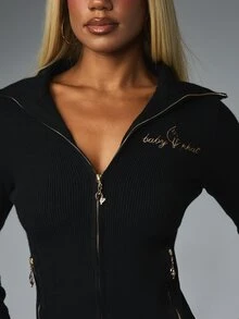 BABYPHAT ZIP UP KNIT CARDIGAN WITH ZIP TRIMS - Black - View 1