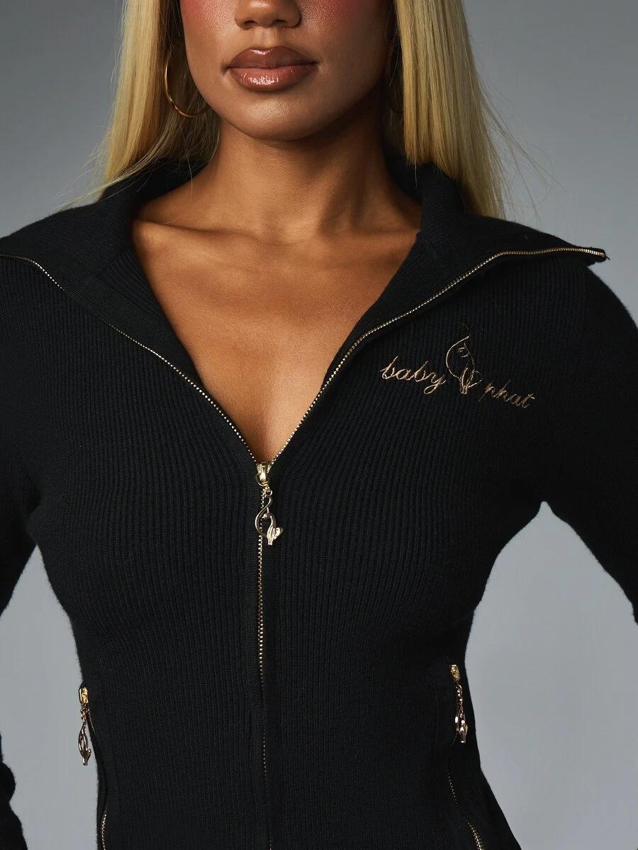 BABYPHAT ZIP UP KNIT CARDIGAN WITH ZIP TRIMS - Black - View 1
