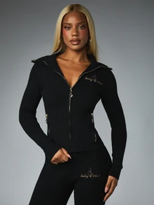 BABYPHAT ZIP UP KNIT CARDIGAN WITH ZIP TRIMS - Black - View 5