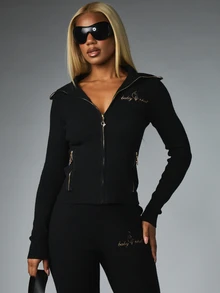 BABYPHAT ZIP UP KNIT CARDIGAN WITH ZIP TRIMS - Black - View 4