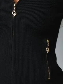 BABYPHAT ZIP UP KNIT CARDIGAN WITH ZIP TRIMS - Black - View 6