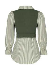 SHEIN Women's Striped Print Simple Daily Long Sleeve Top Fall Cloth For Women - Army Green - View 8
