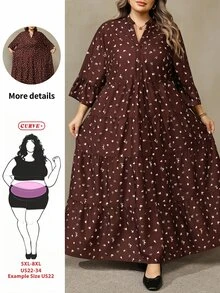 SHEIN CURVE+ فستان نسائي مقاس كبير 22W، فستان طويل للخريف - بني - مشاهدة 1