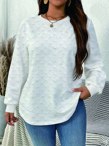 SHEIN LUNE كنزة رياضية بيضاء بمقاس كبير بنسيج منقوش بقلوب صغيرة مناسبة للخريف/الشتاء - أبيض - مشاهدة 1