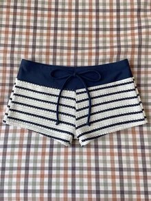 SHEIN Swim Celana Renang Wanita Motif Patchwork Pinggang Tinggi dari Kain Jacquard untuk Musim Semi/Panas - MultiWarna - View 3