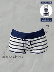 SHEIN Swim Celana Renang Wanita Motif Patchwork Pinggang Tinggi dari Kain Jacquard untuk Musim Semi/Panas - MultiWarna - View 1
