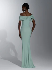 Elitara Gaun Malam Formal untuk Pesta Prom/Pernikahan, Pesta Prom, Gaun Pesta Prom dengan Detail Lipatan Asimetris dan Keriput, Satu Bahu, Model A-Line Bodycon Warna Hijau Sage Elegan, Cocok untuk Bridesmaid, Tamu Pernikahan, dan Pesta Prom. - Hijau - View 3