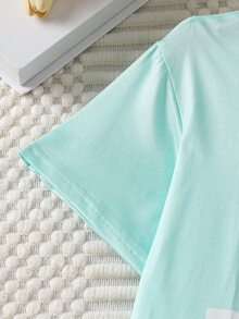 Girls' Simple English Letter Print Fashionable Cute Comfortable One-Piece Crew Neck Short Sleeve Long Nightgown Loungewear - Green - View 8