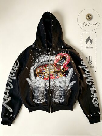 2026 Autumn/Winter New Street Style Cool Men's Graphic Design Brand Sweatshirt Thick Autumn/Winter Unisex Couple Matching Sweatshirt Jacket Vintage American Hooded Sweatshirt