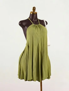 SHEIN 2026 Summer New Olive Green Fashion Casual Sexy Holiday Travel Party Vacation Plus Size Women's Spaghetti Strap Dress - Green - View 4