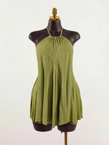 SHEIN 2026 Summer New Olive Green Fashion Casual Sexy Holiday Travel Party Vacation Plus Size Women's Spaghetti Strap Dress - Green - View 3