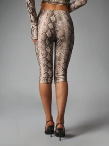 MISSGUIDED High Rise Snake Print Cropped Leggings Skin Tight Capri Length Stretch Knit Fall Winter Style Pants Party - Multicolor - View 5