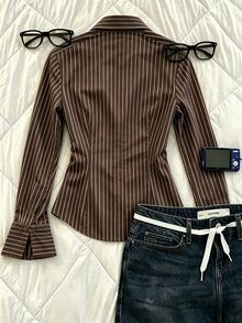 Glimmora Women's Striped Casual Long Sleeve Shirt For Daily Wear - Multicolor - View 2