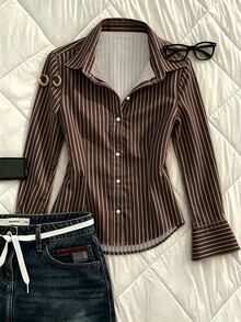 Glimmora Women's Striped Casual Long Sleeve Shirt For Daily Wear - Multicolor - View 1