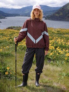 WanderVale Colorblock Patchwork Hooded Sports Jacket - Brown - View 6