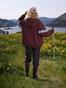 WanderVale Colorblock Patchwork Hooded Sports Jacket - Brown - View 2