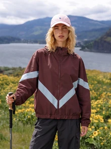 WanderVale Colorblock Patchwork Hooded Sports Jacket - Brown - View 3