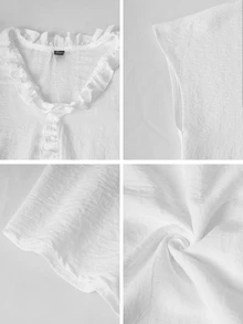 Trelyra Women's Solid Color Simple Short Sleeve Shirt With Lace Decoration - White - View 9