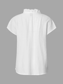 Trelyra Women's Solid Color Simple Short Sleeve Shirt With Lace Decoration - White - View 2