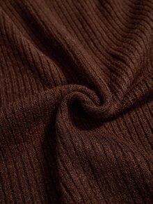 EURMUSE Deep Mocha Oversized High Neck Button-Front Ribbed Knit Relaxed Silhouette Cardigan & High-Waist Wide-Leg Ribbed Knit Lounge Pant Cozy Minimalist Elevated Two Pieces Co-Ord Set - Brown - View 10