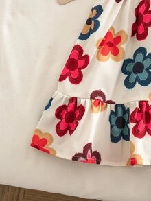 SHEIN 少女編織素色休閒開襟衫與碎花細肩帶洋裝2件套 - 彩色 - 查看 10