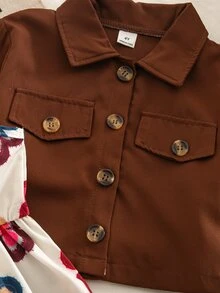 SHEIN 少女編織素色休閒開襟衫與碎花細肩帶洋裝2件套 - 彩色 - 查看 8