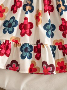 SHEIN 少女編織素色休閒開襟衫與碎花細肩帶洋裝2件套 - 彩色 - 查看 9