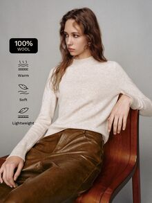 MOTF PREMIUM 100% Wool Mock Neck Sweater, Autumn/Winter - Apricot - View 6