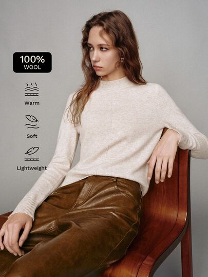 MOTF PREMIUM 100% Wool Mock Neck Sweater, Autumn/Winter