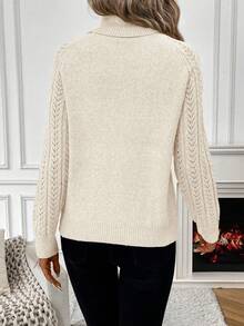 SHEIN Solid Color Turtleneck Long Sleeve Pullover Sweater, Minimalist & Casual For Everyday Wear Knit Pullover Fall Winter Sweater - Beige - View 2