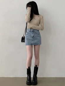 DAZY 女款 2 合 1 拼接休閒日常長袖 T 恤 - 灰色 - 查看 5