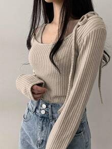 DAZY 女款 2 合 1 拼接休閒日常長袖 T 恤 - 灰色 - 查看 3