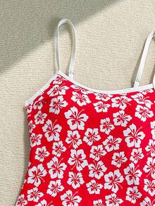 Swim Mod 2pcs/Set Women Beach Wear Vacation Floral Print Halter Bikini Top And Bottom For Summer - Red - View 7
