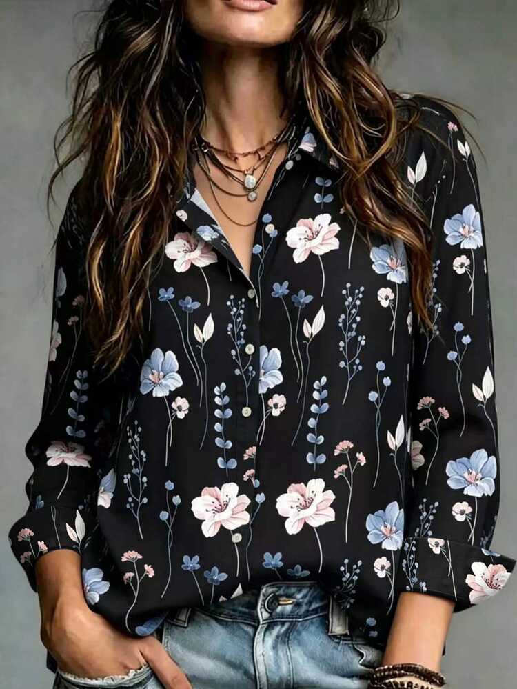 Breezaya Blusa de mujer talla grande con estampado floral, estilo elegante de playa - Multicolor - Añade 3