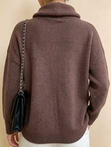 SHEIN LUNE CURVE 大尺碼女款秋冬時尚休閒棕色抓皺領連帽抽繩衛衣,長袖寬鬆修身套頭衛衣,適合日常通勤、休閒穿著等多種場合 - 咖啡棕 - 查看 3