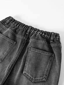 SHEIN Explorewe Teen Boy's New Casual & Fashionable Straight Leg Washed Denim Jeans Summer Holiday Autumn Fall - Black - View 6