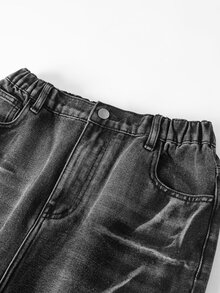 SHEIN Explorewe Teen Boy's New Casual & Fashionable Straight Leg Washed Denim Jeans Summer Holiday Autumn Fall - Black - View 4