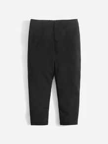 SHEIN Baby Girl Elastic Waist Solid Black Woven School Breathable Relaxed Easy-Care Soft Bold Chic Cool Fresh Cozy Free Flowy Girls Pants - Black - View 3