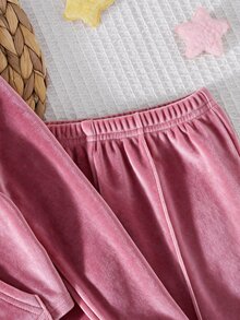 Cozy Pixies Baby Girl Baby Girl 2pcs Solid Pink Drawstring Hoodie Top And Wide Leg Pants Set, Casual For Spring/Autumn, Daily Wear - Pink - View 3