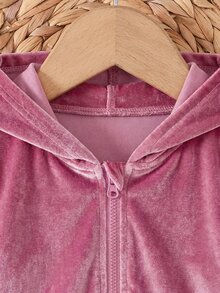 Cozy Pixies Baby Girl Baby Girl 2pcs Solid Pink Drawstring Hoodie Top And Wide Leg Pants Set, Casual For Spring/Autumn, Daily Wear - Pink - View 5