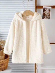 SHEIN Elladie kids 女童時尚休閒純色百搭日常長袖外套，適合秋冬，新款可愛女孩風，聖誕節、萬聖節 - 白色 - 查看 6