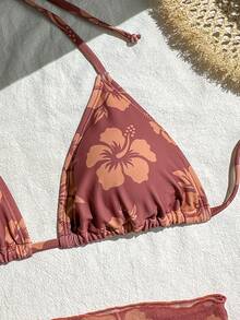 Swim Basics 夏季女士沙滩花卉印花吊带系带性感比基尼套装带罩裙 - 彩色 - 查看 3