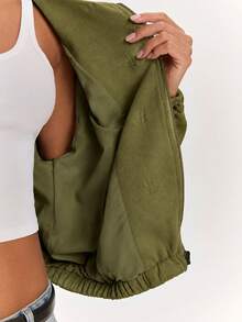 SHEIN BAE 女款純色立領拉鍊休閒日常旅行長袖夾克 - 軍綠色 - 查看 8