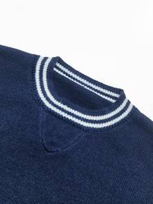 Claim Dot Men's Colorblock Casual Versatile Daily Wear Long Sleeve Sweater Pull, Sweaters - Navy Blue - View 3