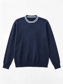 Claim Dot Men's Colorblock Casual Versatile Daily Wear Long Sleeve Sweater Pull, Sweaters - Navy Blue - View 2