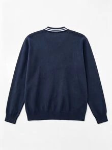 Claim Dot Men's Colorblock Casual Versatile Daily Wear Long Sleeve Sweater Pull, Sweaters - Navy Blue - View 6