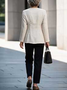 Offisola Women's Vintage Button Long Sleeve Pocket Elegant Jacket For Banquet And Party - Apricot - View 2