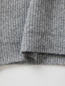 SHEIN Cardigan Rajut Leher Corong Kasual Mewah Musim Gugur/Musim Dingin Terbaru untuk Wanita, Lengan Panjang, Resleting Dua Arah, Bahu Longgar - Grey - View 6